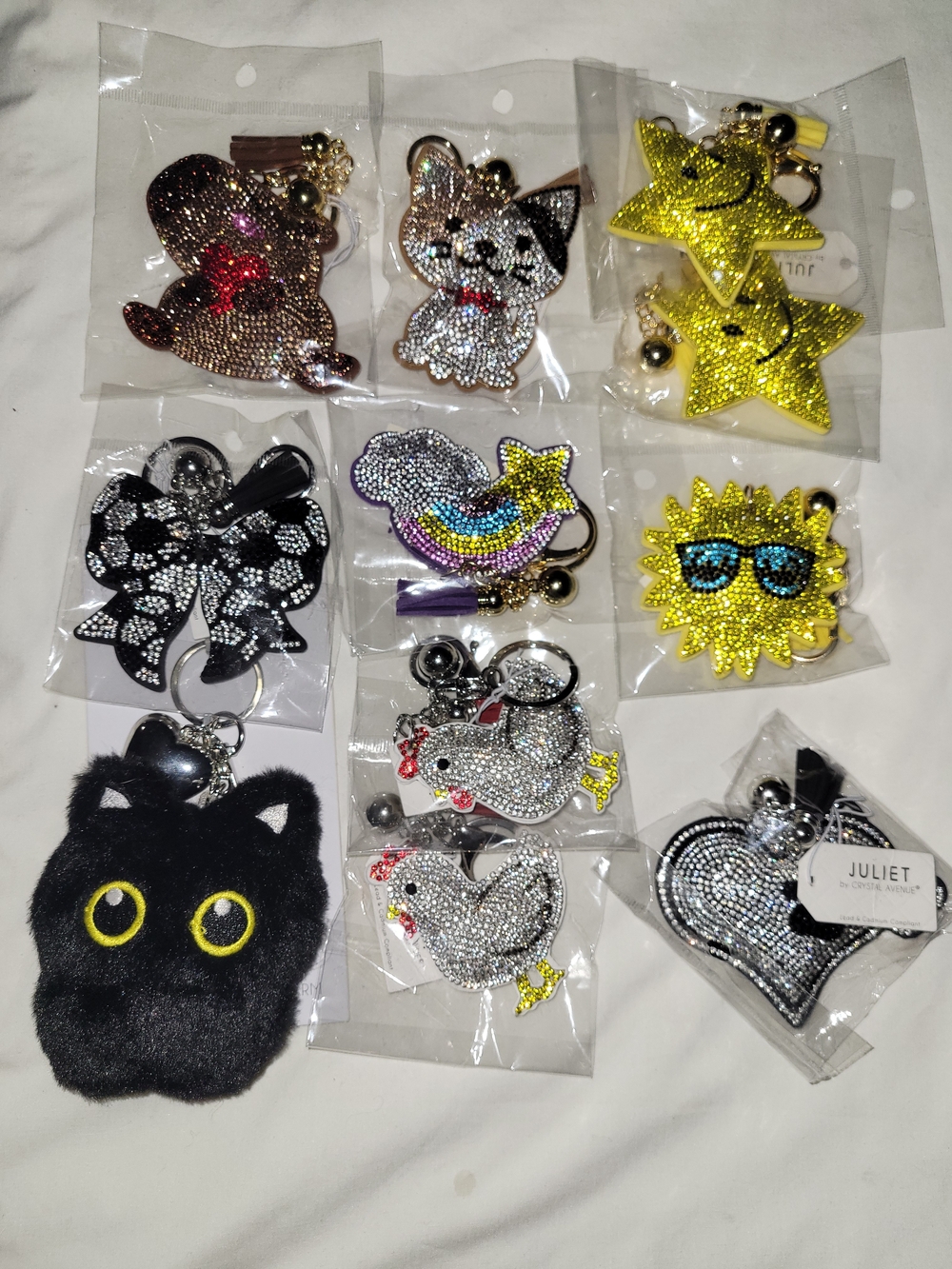 Mixed Accessories Sparkle Keychain Set - Silver, Yellow, Black